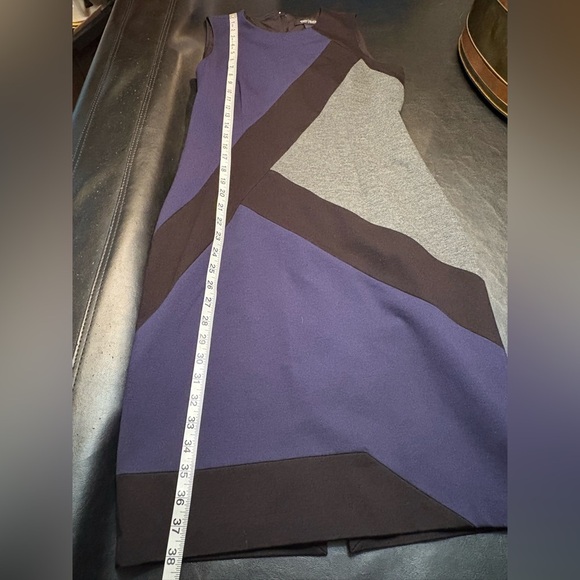 White House Black Market Asymmetrical Blue Gray Sheath Dress - Picture 12 of 12